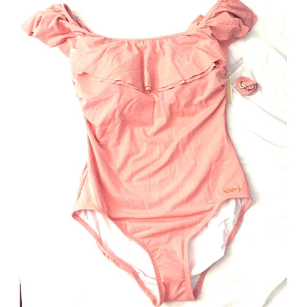 Michael Kors-coral/blush off the shoulder onepiece
